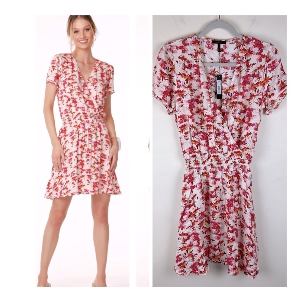 Bobi Black | Floral Ruffle Surplice Mini Dress | S